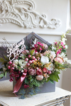 elegancki flowerbox z napisem, Sweet Candy, wys.23cm - tendom.pl